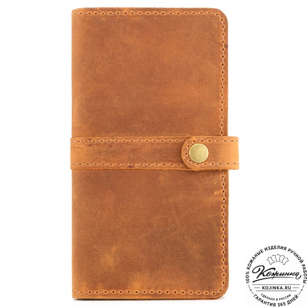  Кожаное портмоне на кнопке Тревис (рыжий крейзи) . фото 1